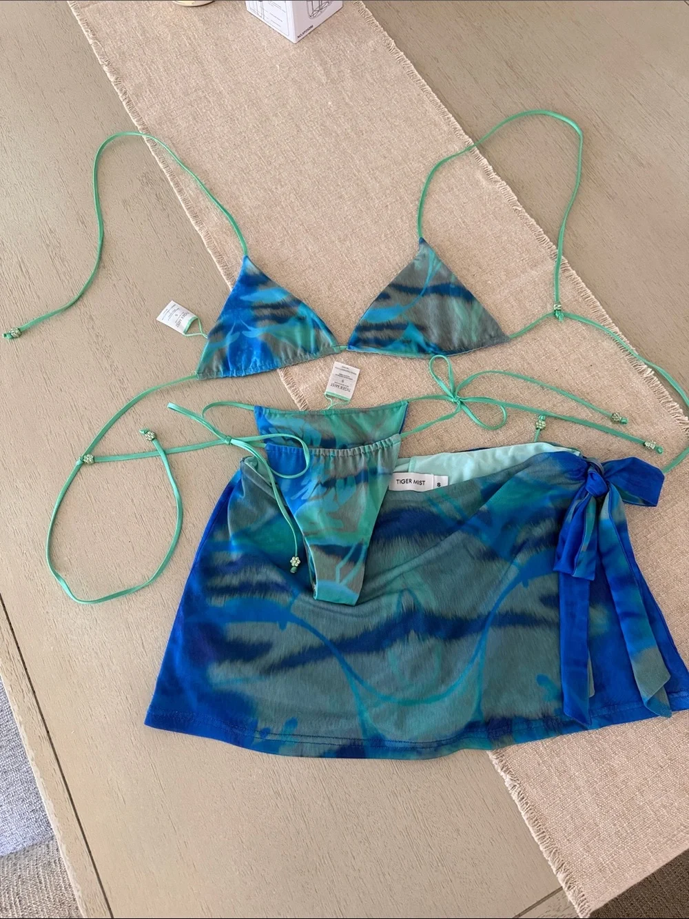 3 piece Tiger Mist Bikini and matching skort/sarong